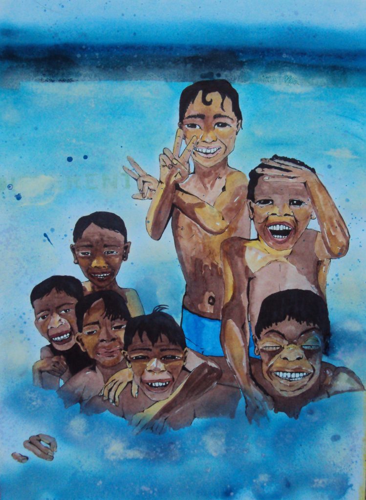 Boys Playing in Sea, Indoneisia
